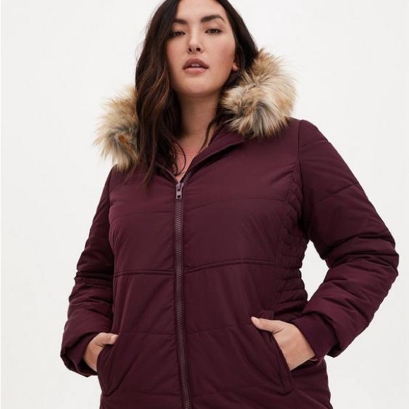 Torrid Nylon Fur Trim Fit And Flare Puffer Size 1X - Picture 3 of 9